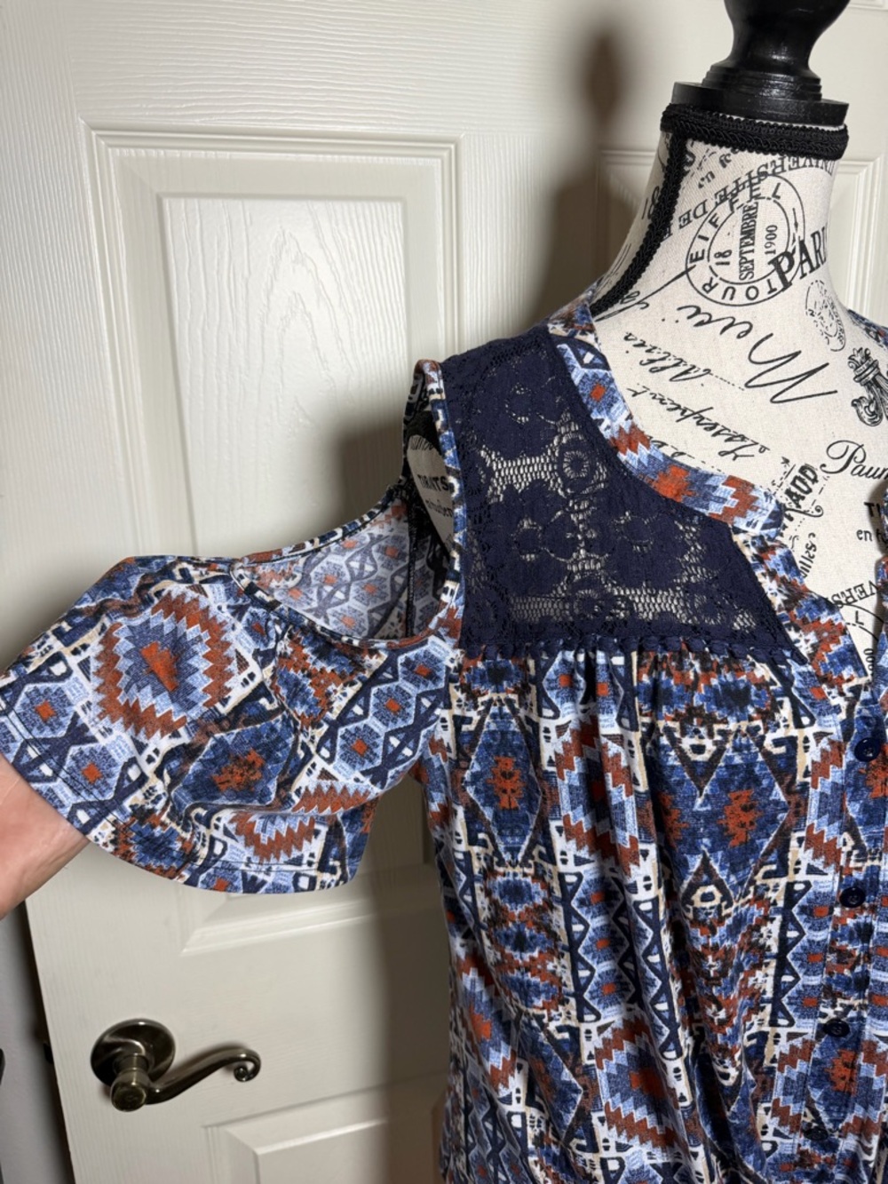 Absolutely Famous Women's Geometric Print Shirt - Blue and Orange - Picture 3 of 8